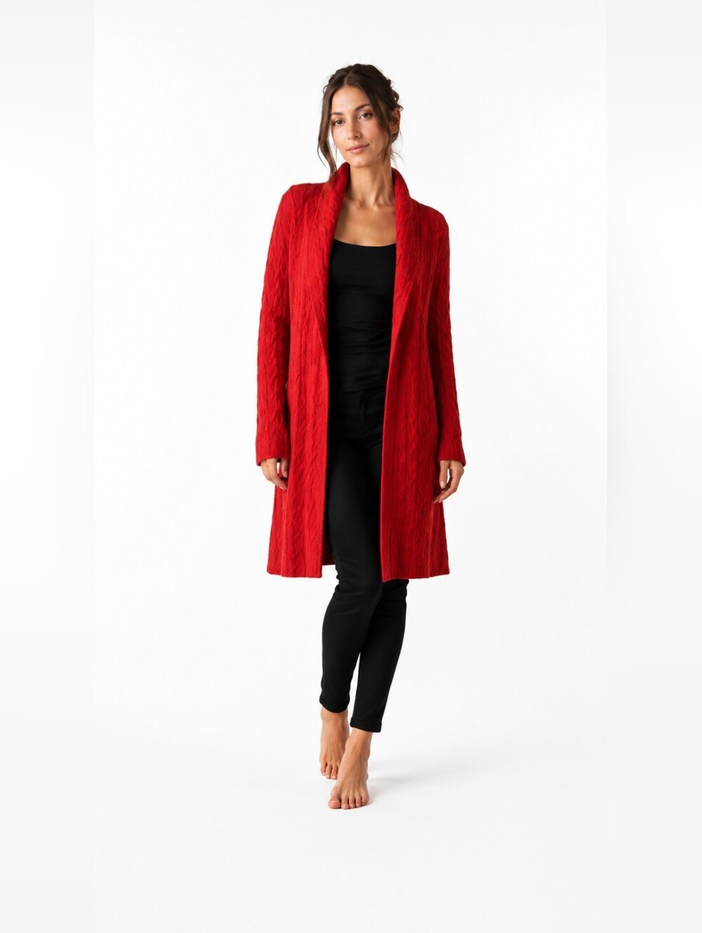 Lauren Ralph Lauren Size L Wool-Mohair-Angora Red Long Open Cardigan